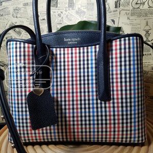 Multi Margaux Medium Satchel Blue Checkered White Navy Crossbody Kate Spade